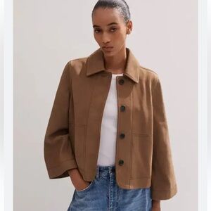 ME+EM 4 Leather Wide Sleeve Swing Jacket Brown Toffee Nubuck Lamb Softest! EUC